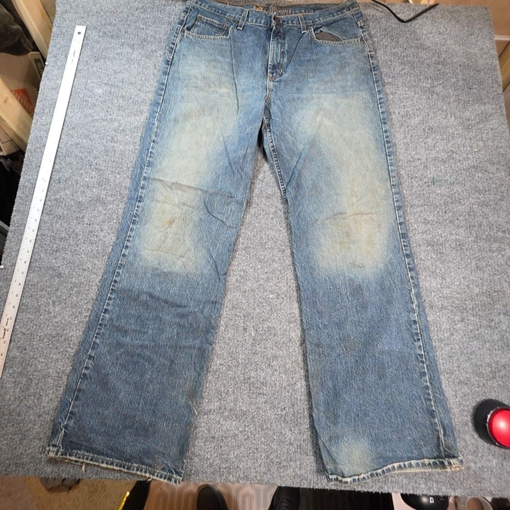 Bullhead Jeans Mens 36x31 Blue Loose Boot Relaxed Faded Distressed Frayed Hem